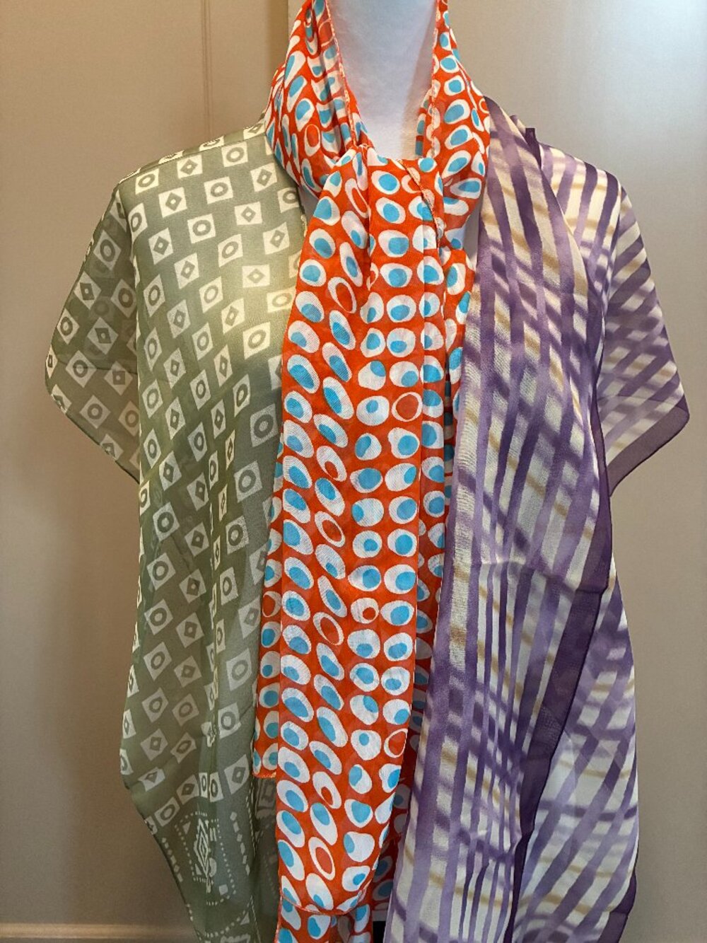 Trio of luxury, colorful scarves. NWT